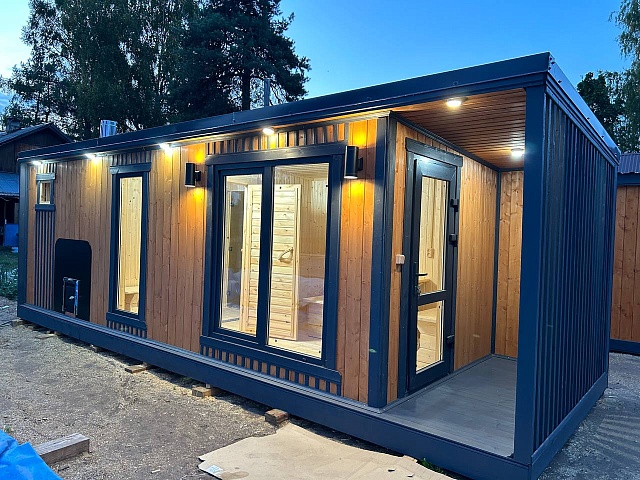 Каркасная баня в стиле Лофт-4 с террасой